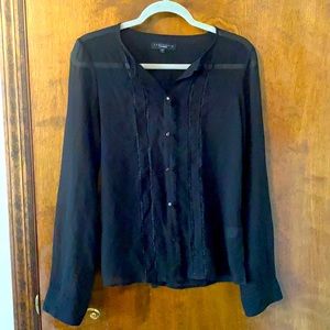 Sheer black button down lace embellished blouse